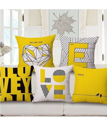 Home Solution Set of 5 Jute Typography Square Cushion Cover (40X40)cm - Multi