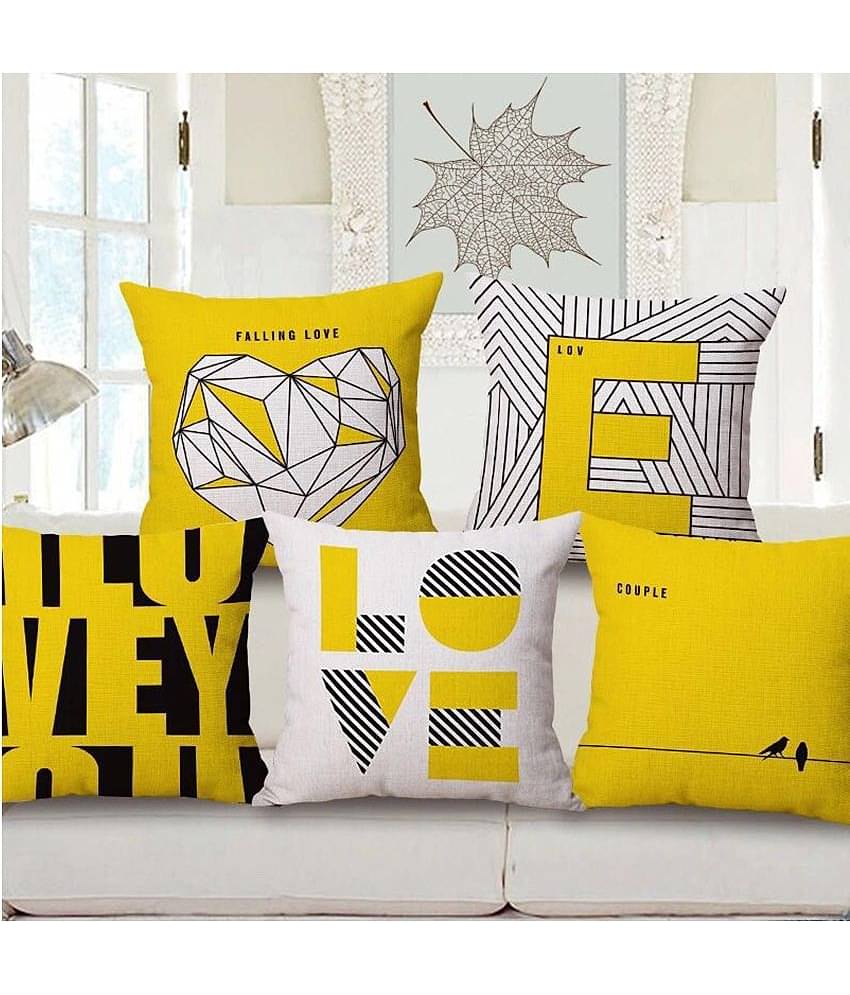 Home Solution Set of 5 Jute Typography Square Cushion Cover (40X40)cm - Multi