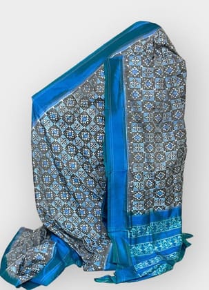 Pochampally Ikkat Patola Silk Gray Blue
