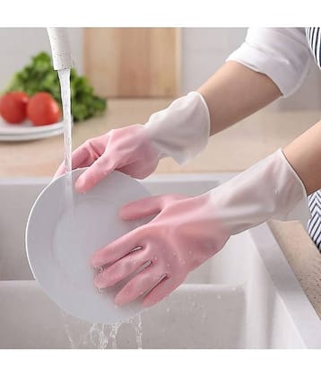 RIVERNEST Multicolor Rubber Free Size Cleaning Gloves ( Pack of 1 )