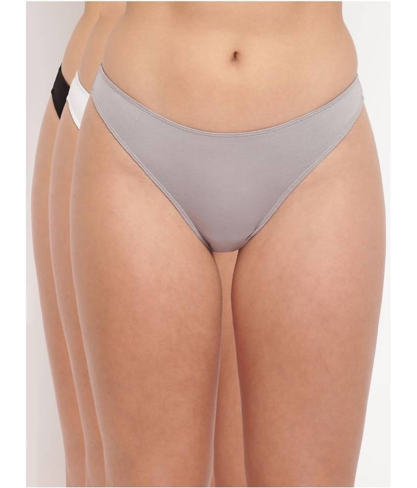 BASIICS By La Intimo Pack of 3 Cotton Lycra Women's Thongs ( Multi Color )