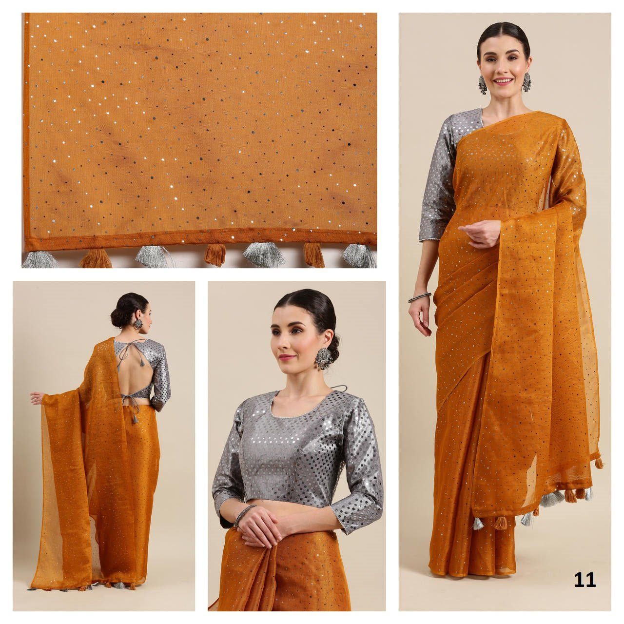 Golden Color Rubber Print Cotton Blend Saree.