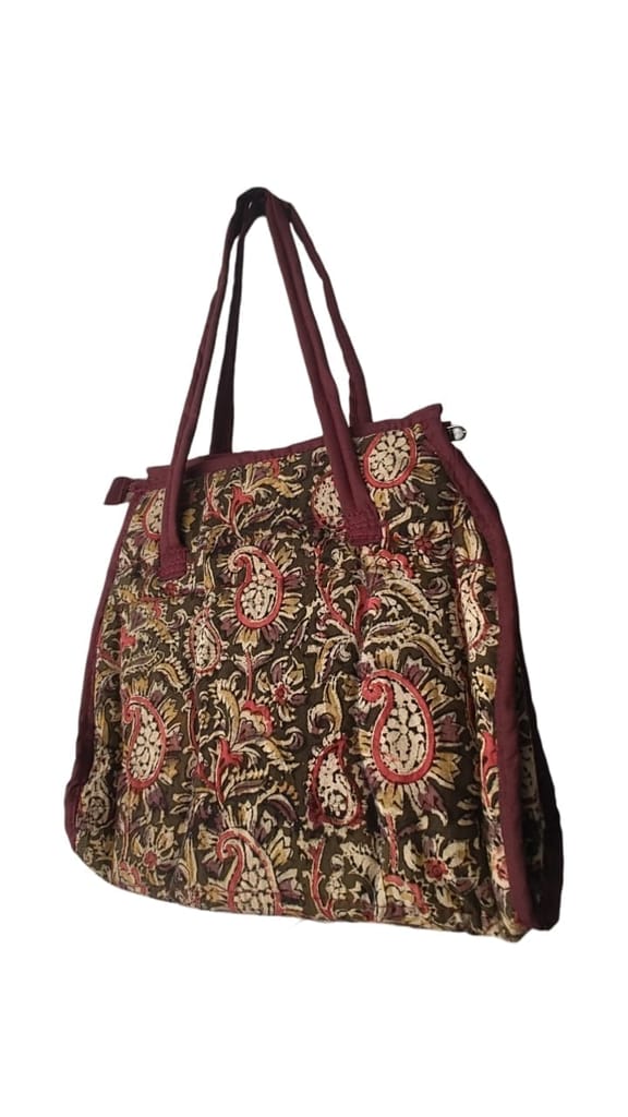 AP MEPMA KALANKARI BAGS Handcrafted Quilted Cotton Tote Bag with Paisley Print and Zipper Closure