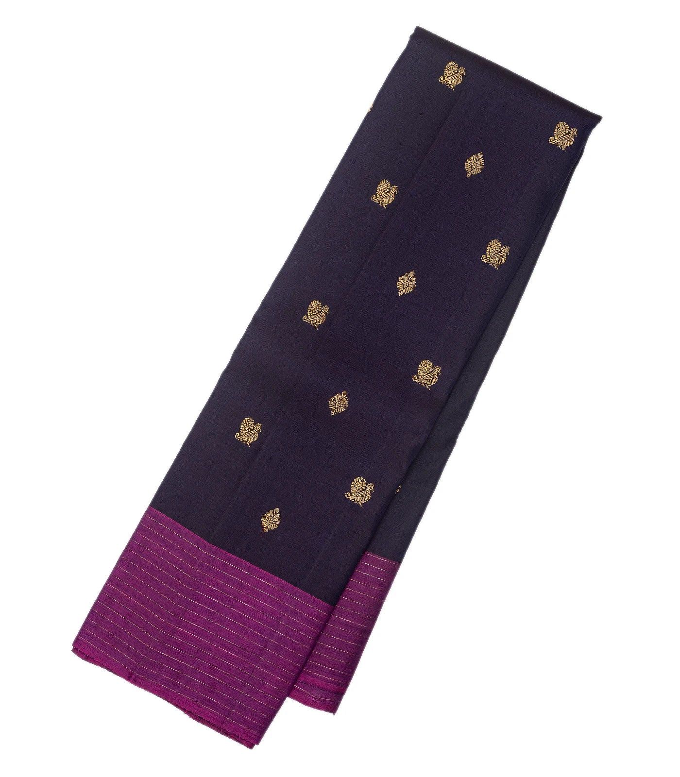 Navy Blue Handloom Kanchipuram Silk Saree With Annam Motifs-Navy Blue