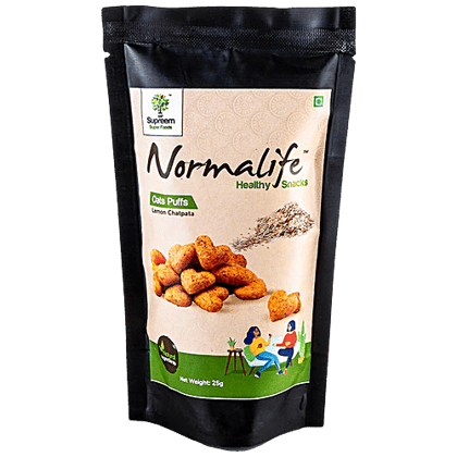 Supreem Super Foods Normalife - Oats Puffs, Lemon Chatpata, Healthy Snack, Gluten Free, 25 g Pouch