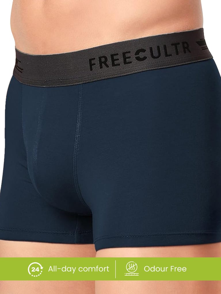FREECULTR Men's Underwear Anti Bacterial Micromodal Airsoft Trunk - Non Itch No Chaffing Sweat Proof - Pack of 3-Smoke Grey,Prussian Blue,Ash Grey