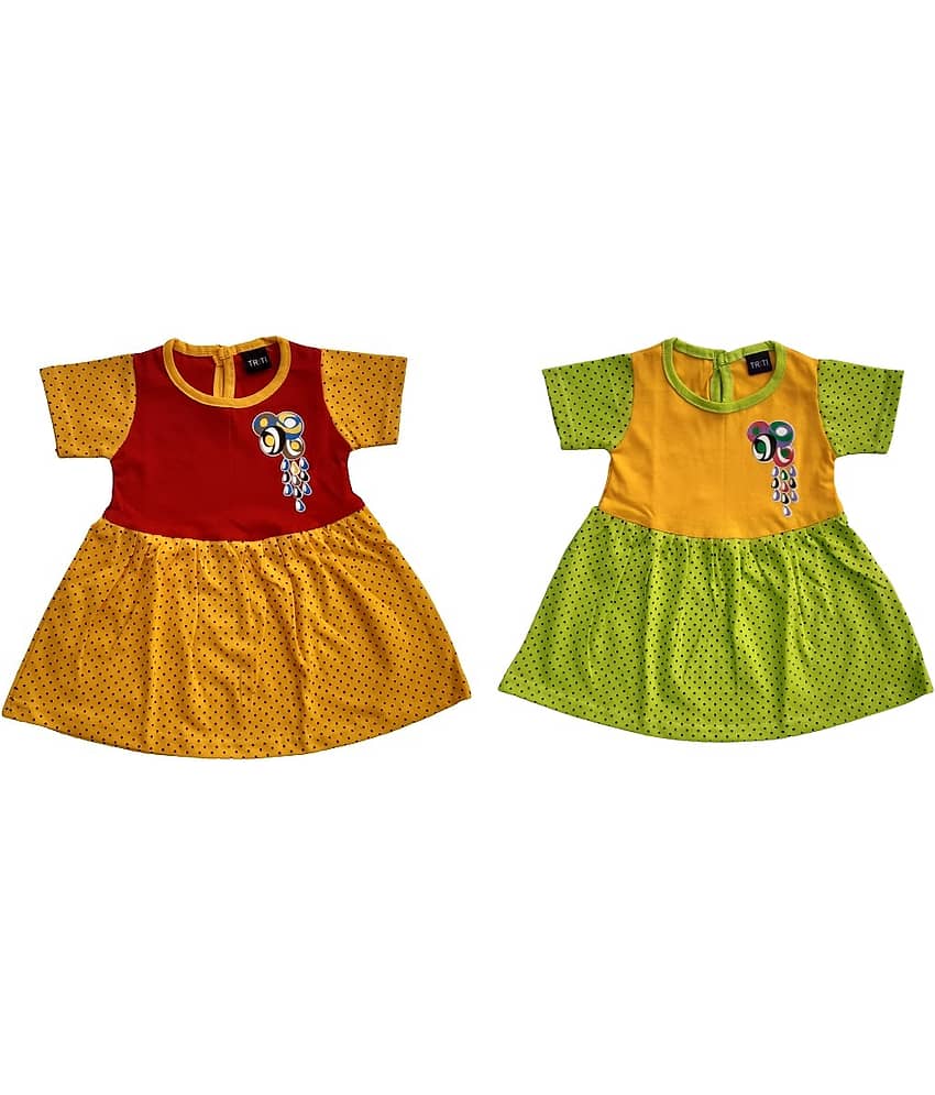 TRITI Baby Girls Cotton Blend Frocks ( Red & Green )