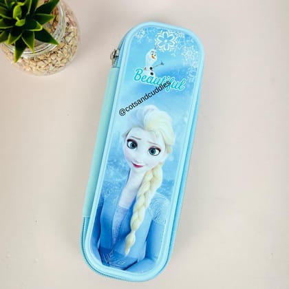 Roar-some Fun: The Dinosaur & Frozen Delight Printed Pencil Pouch-Blue Frozen