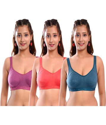 Elina Pack of 3 Cotton Non Padded Women's Racerback bra ( Multi Color )