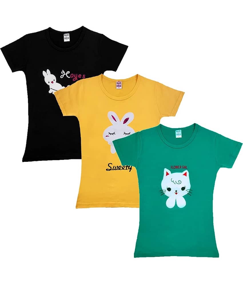 COOLTEES4U Pack of 3 Girls 100% Cotton T-Shirt ( Multicolor )