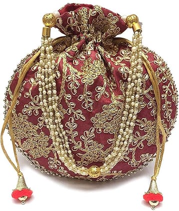 Raj Maroon Silk Potli