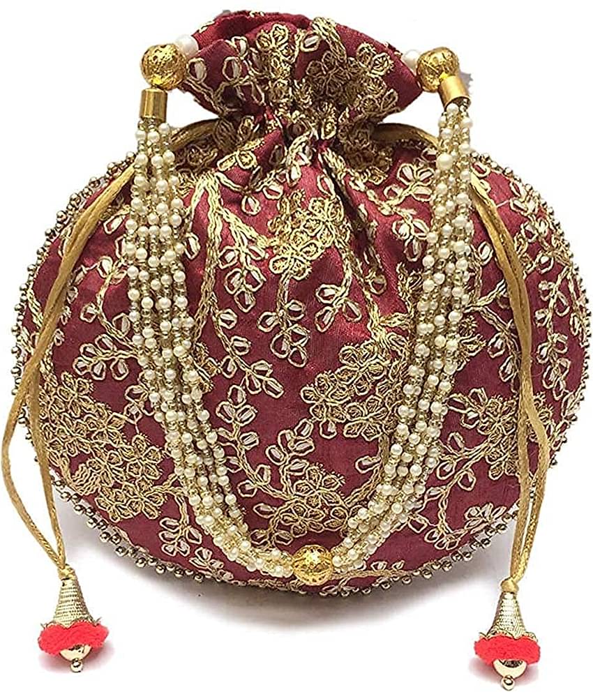 Raj Maroon Silk Potli