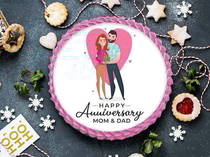 Happy Anniversary Mom & Dad Photo Cake