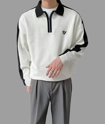 Eyebogler Polyester Oversized Fit Solid Full Sleeves Men's Mandarin Collar T-Shirt - White ( Pack of 1 )