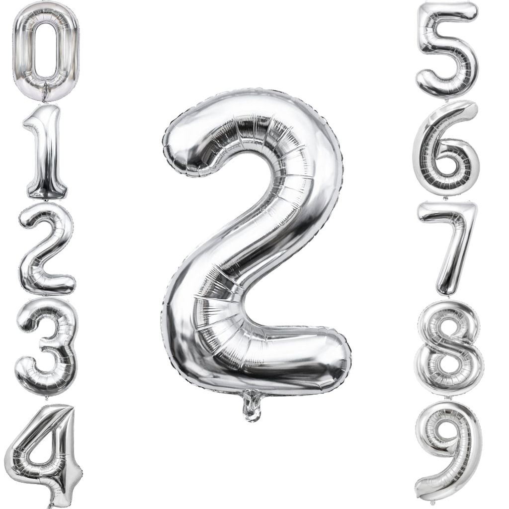 Number 2 Silver Foil Balloon - 40 inches - 1PC - Party and Festive Needs | Buy online on ZillyBuy