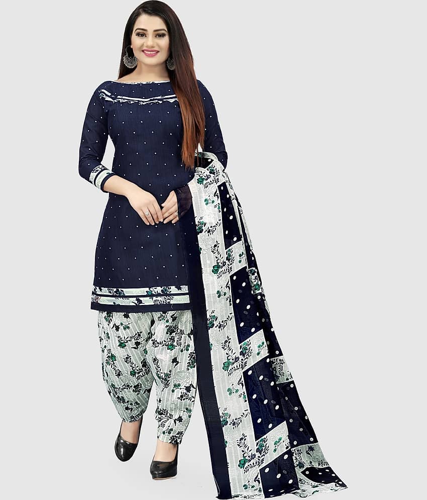 Rajnandini Unstitched Cotton Blend Printed Dress Material - Blue ( Pack of 1 )