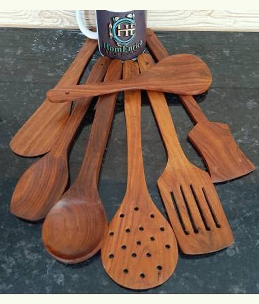 SWH spoon 7 Wooden Serving Spoon Brown ( Pack of 7 )