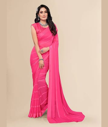 ANAND SAREES Satin Striped Saree With Unstitched Blouse Piece ( Pink )