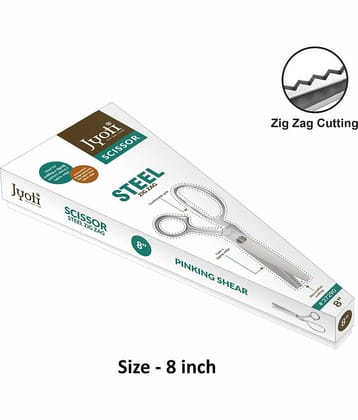 Jyoti Scissor 8" Steel Zig Zag, Pinking Shear, Ideal for cutting a Zigzag Pattern along a Fabric Edge, Asymmetric Design Prevents the Fabric from the Fabric Edge, Comfortable Grip & Decorative Cutting - Pack of 1