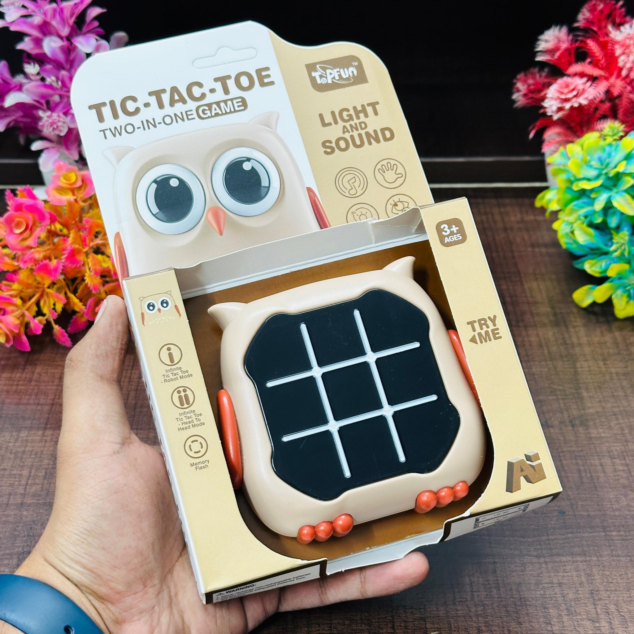 Tic Tac Toe Game, Animal-Themed 2-in-1 Handheld Puzzle Game Console, Board Games for Kids, Portable Travel Games, Birthday Gifts, for Age 3+-owl