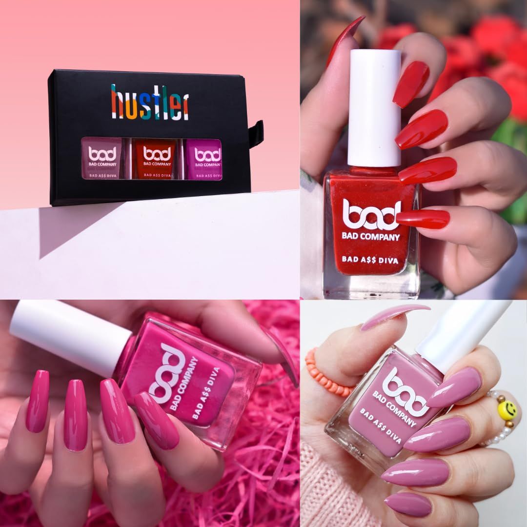 BAD COMPANY No Toxin Creme Finish Nail Polish Combo (10Ml Each X 3) Long Wear, Quick Dry, Chip Resistant Nail Paint Vegan, Cruelty-Free Nail Polish Combo Set BAD COMPANY No Toxin Creme Finish Nail Polish Combo (10Ml Each X 3) Long Wear, Quick Dry, Chip R