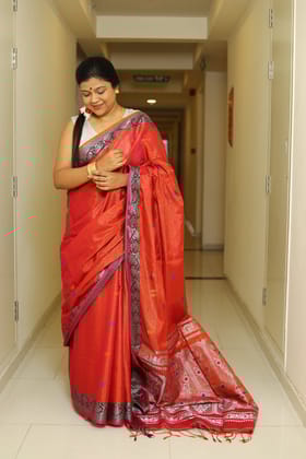 Niharika-Tissue Linen Benarasi / Orangish Red / Tissue Linen