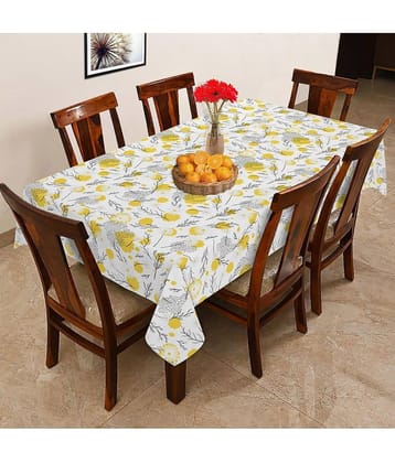 Oasis Hometex Printed Cotton 6 Seater Rectangle Table Cover ( 178 x 152 ) cm Pack of 1 Yellow