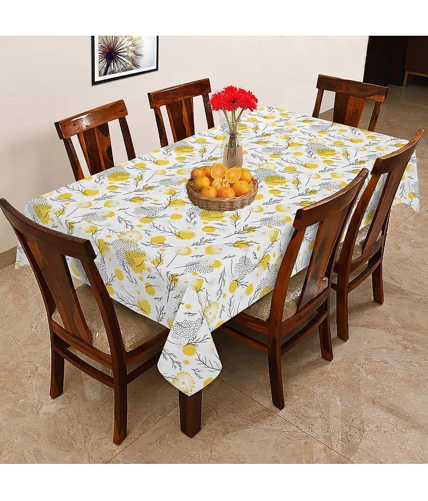 Oasis Hometex Printed Cotton 6 Seater Rectangle Table Cover ( 178 x 152 ) cm Pack of 1 Yellow