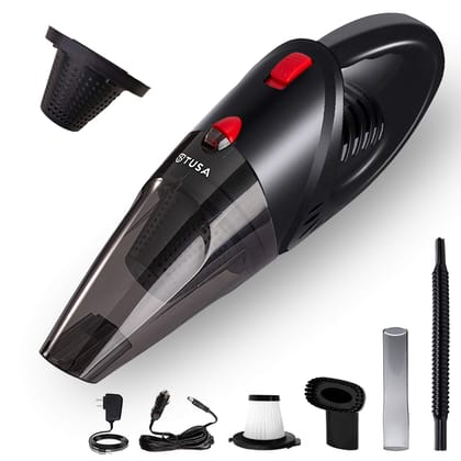Tusa Cordless Vacuum Cleaner for Car & Home | 2X Powerfull Suction, Dual Mode Battery 6000mAh & 12V DC Car Port | High Power Portable Lightweight Wireless Vacuum, Rechargeable (V1) (Black) Tusa Cordless Vacuum Cleaner for Car & Home | 2X Powerfull Suctio