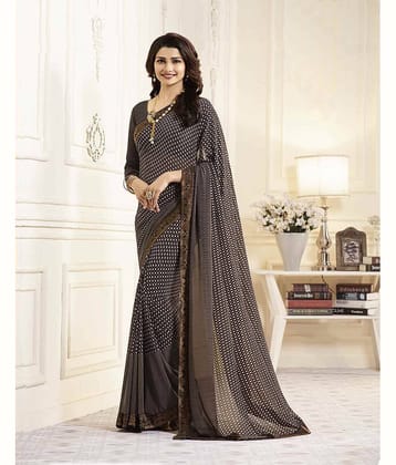 Gazal Fashions Chiffon Printed Saree With Unstitched Blouse Piece ( Brown )