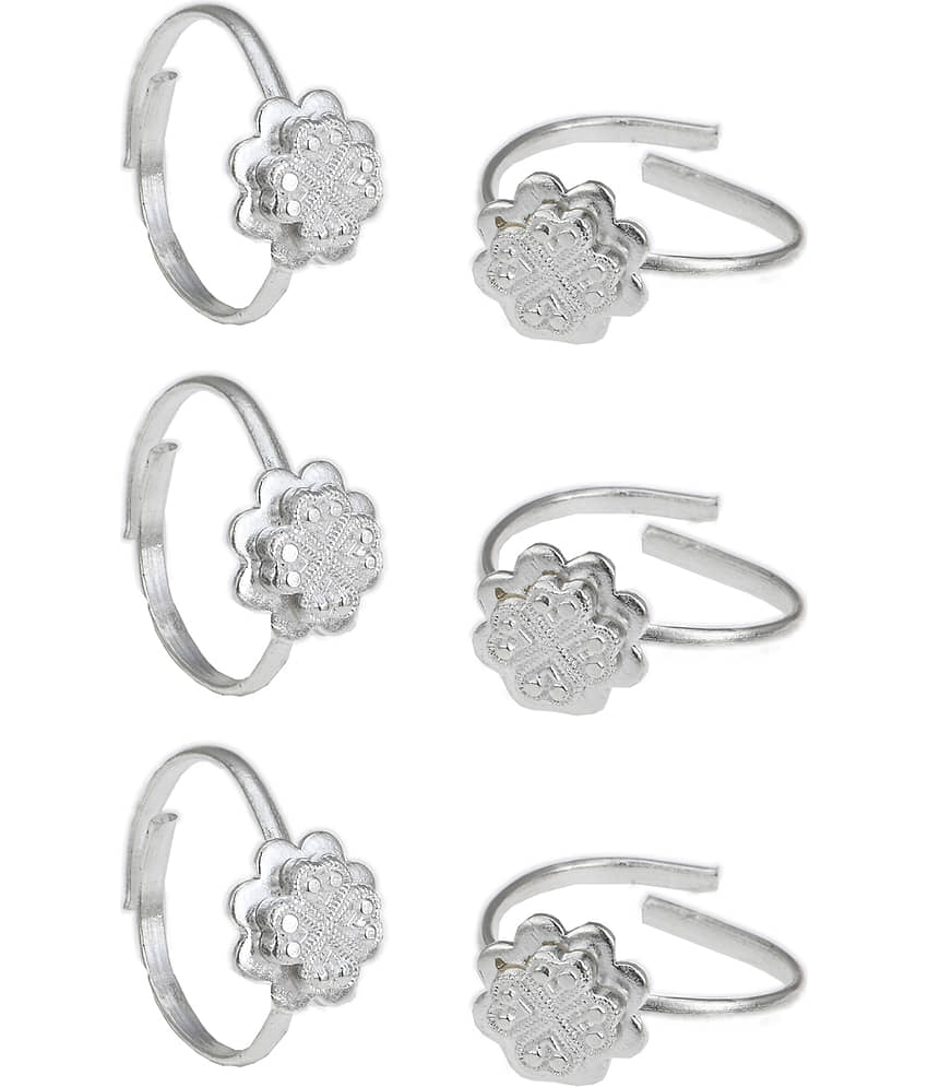 AanyaCentric Silver Plated 3 Pair Toe Rings