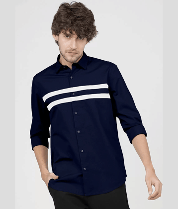 VERTUSY Cotton Blend Regular Fit Striped Full Sleeves Men's Casual Shirt - Navy ( Pack of 1 )