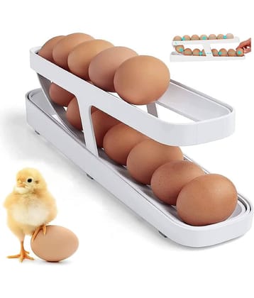 Automatic Rolling Plastic Egg Dispenser Holder For Fridge,Kitchen Space Saving 12-14 Egg Tray Storage Double Layer Plastic Egg Holder Container Storage Rack