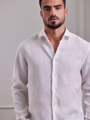 Aldeno Men Regular Fit Solid White Linen Shirt (MASE)-S