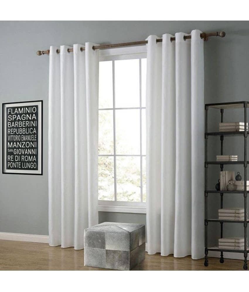 Homefab India Solid Semi-Transparent Eyelet Curtain 8 ft ( Pack of 2 ) - White