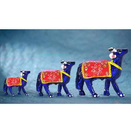 DreamKraft Set of 3 Cow Showpiece For Home Decor And Gift Purpose (10x9, 7.5x6.5 ,6x5 cm) (Blue)