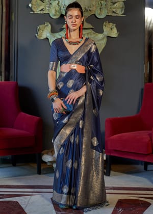 Medieval Blue Banarasi Woven Satin Silk Saree