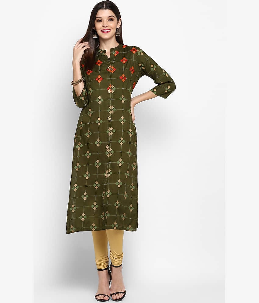 Gulmehak Pack of 1 Rayon Printed Straight Women's Kurti - ( Green )