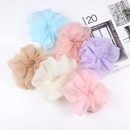 Aliza Organza Scrunchies for Women girls Multi-Color Scrunchies | Plain Pastel Shades, Quality Tie Elastic (Pack of 6)