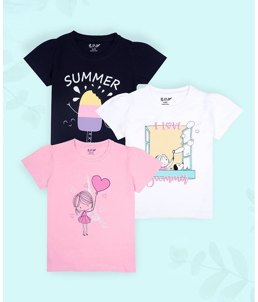 J&JP Pack of 3 Girls Cotton Blend T-Shirt ( Multicolor )