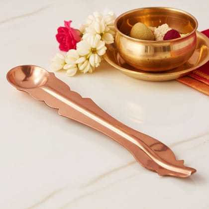 Copper Panchpatra Achmani � Antique Water Pot for Abhishek, Length : 4.5 Inch (ZMAS306 D)