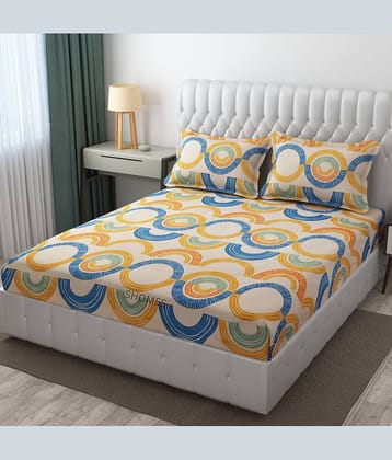 SHOMES Cotton Geometric Fitted 1 Bedsheet with 2 Pillow Covers ( Double Bed ) - Orange
