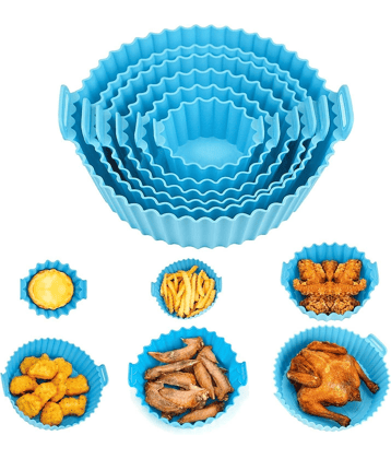 6 pcs. Reusable Air Fryer Silicone Pot Liners | Non-Stick Heat-Resistant Basket Baking Trays | Airfryer Oven Accessories | Dishwasher Safe | Multicolor | (Pack of 1)