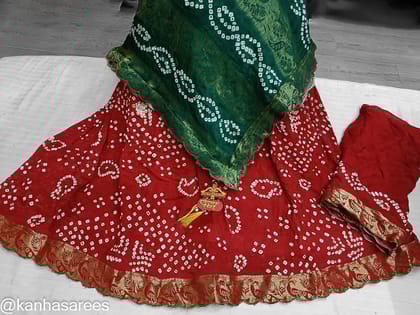 Bandhani Lehenga-red green