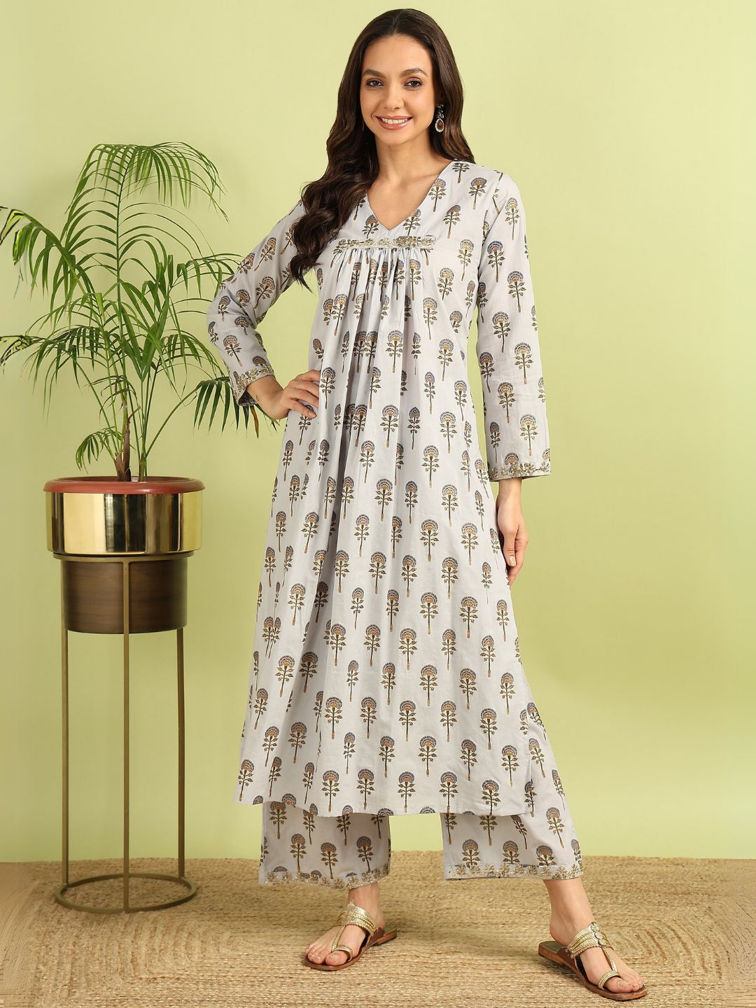 Breezy Hand-Block Cotton Co-Ord Set-S