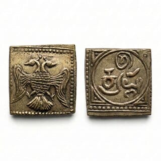 2 Face Eagle Square, Ancient India Old Copper Coin