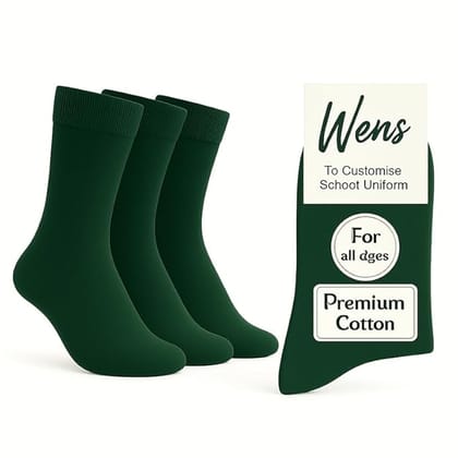 Wens Plain School Socks for Girls, Boys, Kids & Men of All Ages (Pack of 3) | Heavy Elastic, Streachable & Comfortable Fit | Calf Length Uniform Socks | Anti Bacterial & Anti Odour