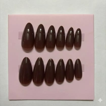 Premium Press-On Nails Set  Reusable False Nails Kit with Glue Tabs  Glossy Matte Artificial Nails for Women  Full Cover Nail Tips for Salon-Quality Manicure at Home  Multiple Shades Available (Coffee Brown)