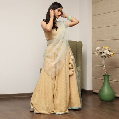 Beige Embroidered Lehenga Set-XS