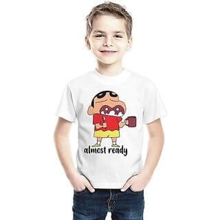 Boys Cartoon/Superhero Cotton Blend T Shirt (White, Pack of 1)